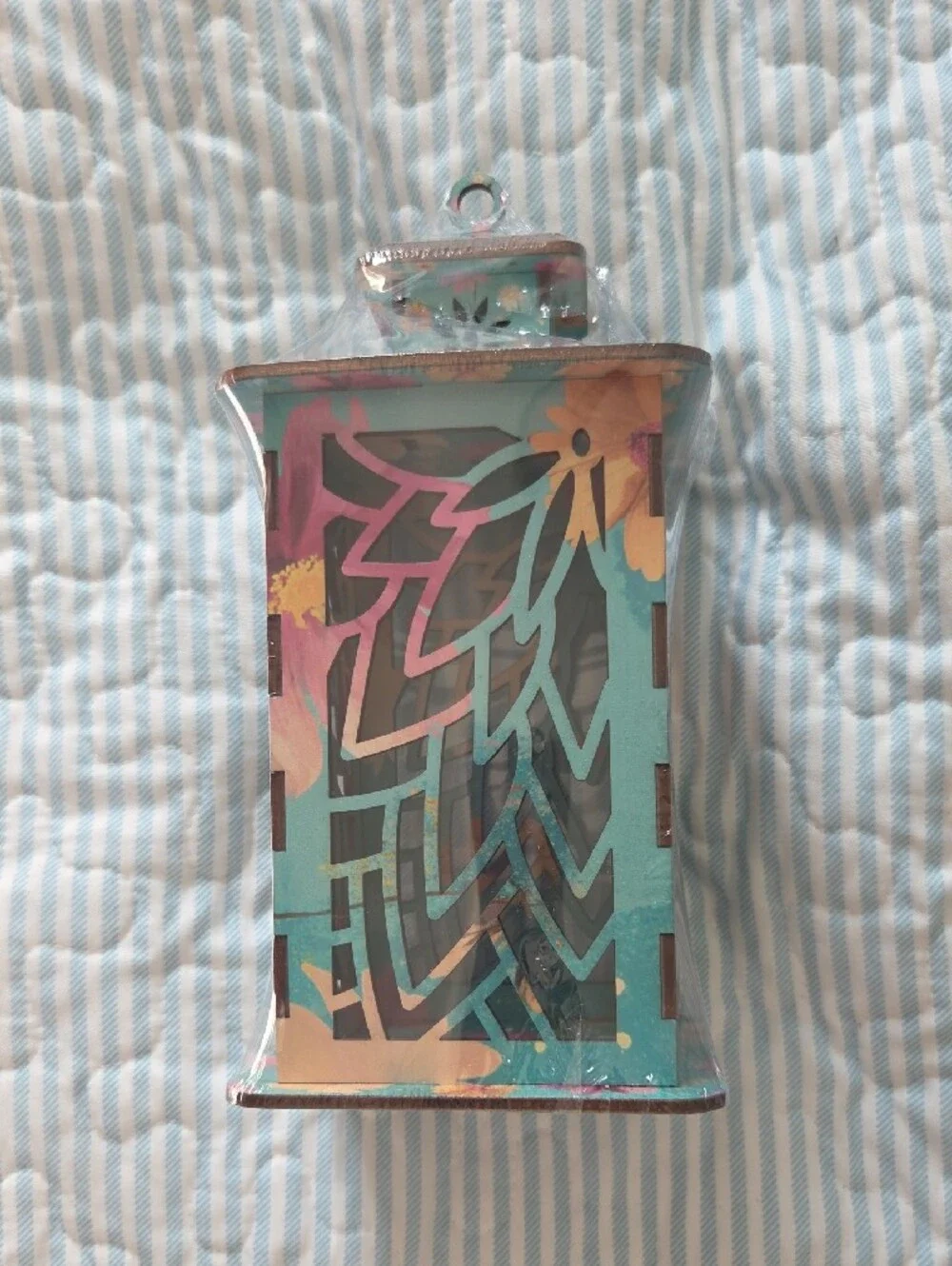 Decorative Turquoise Floral Carved Wooden Lantern